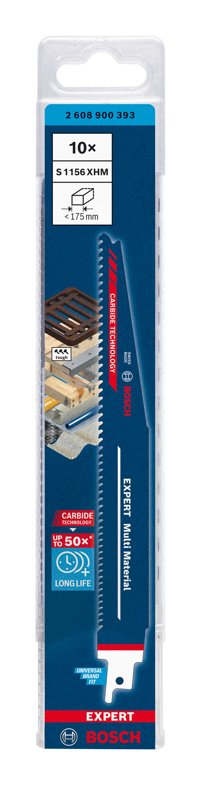 Bosch Zubehör Expert S 1156 | 10er-Pack Carbide - for Wood Metal 2608900393 Säbelsägeblatt XHM and Progressor